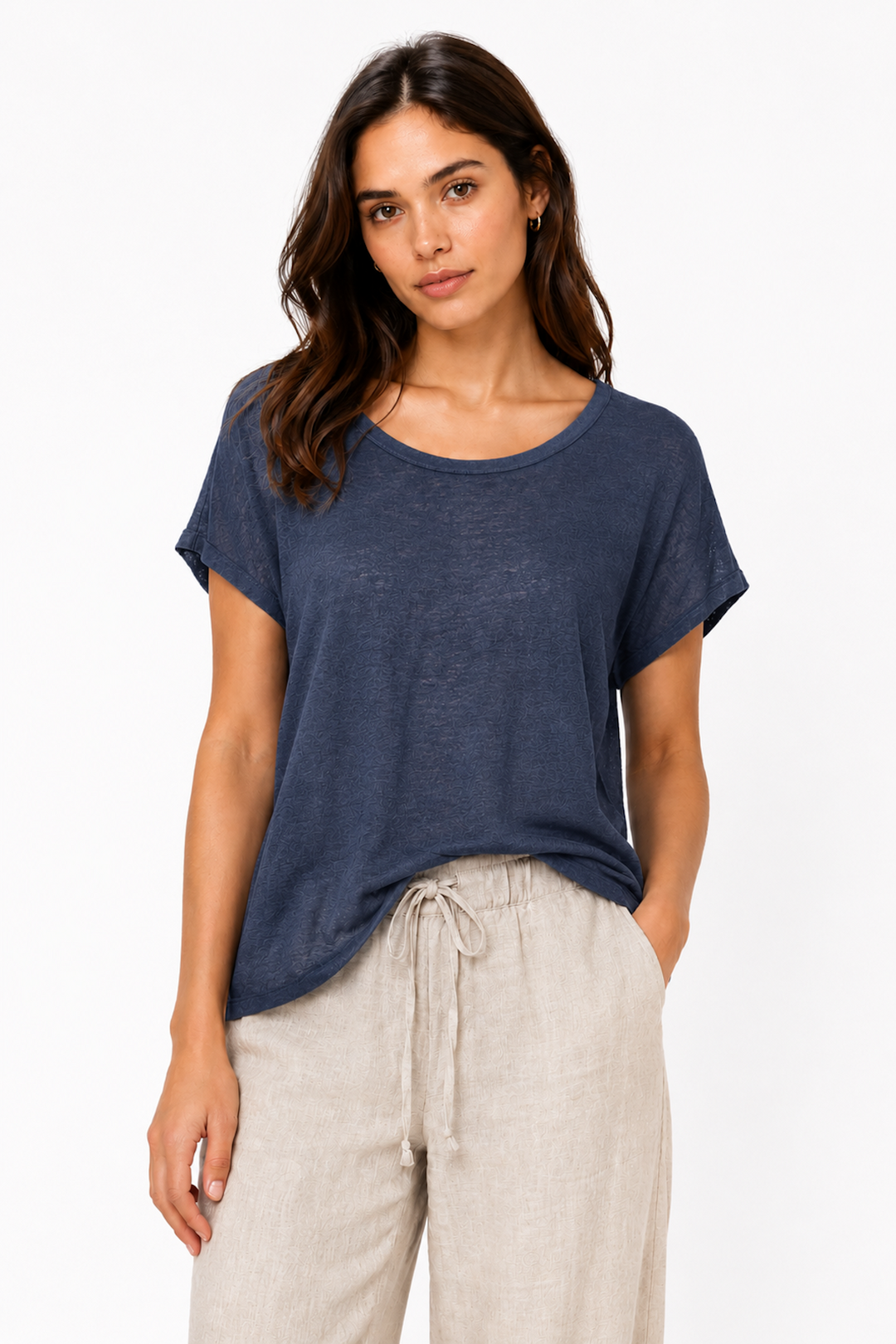 Short-sleeved linen T-shirt