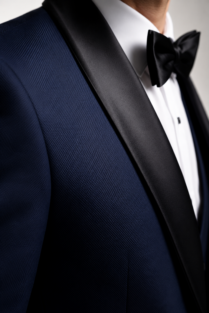 Full-length tuxedo with a satin shawl collar