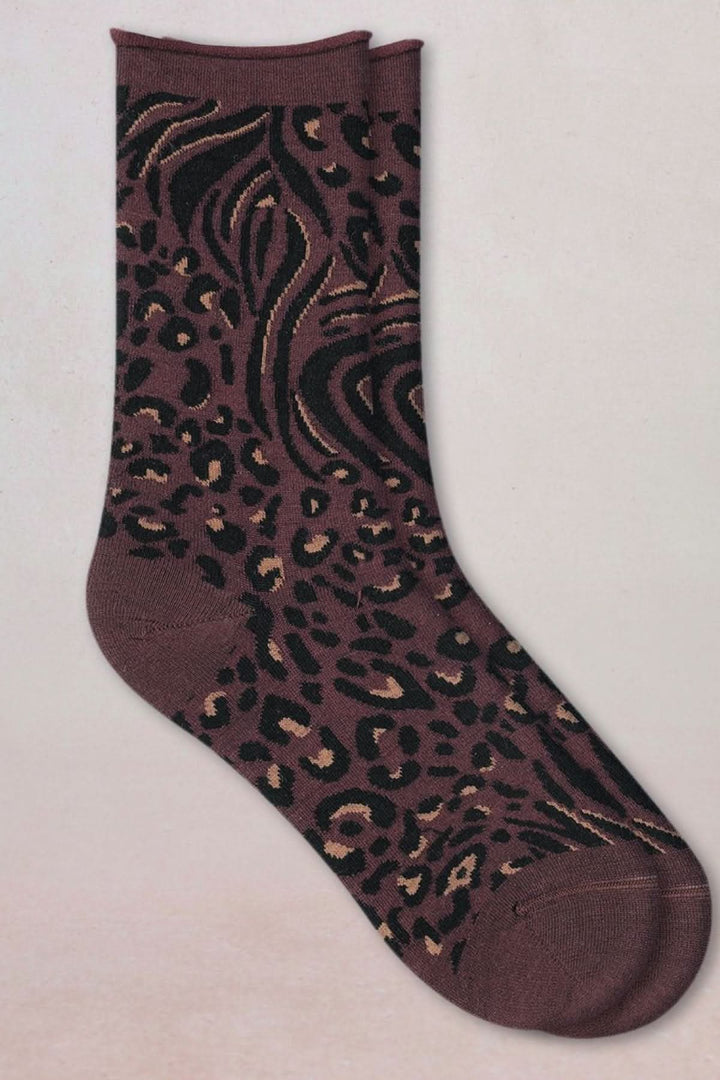 Chaussettes en maille à motif animalier, mi-mollet, mélange laine et coton, chaleur et confort, style original et élégant.