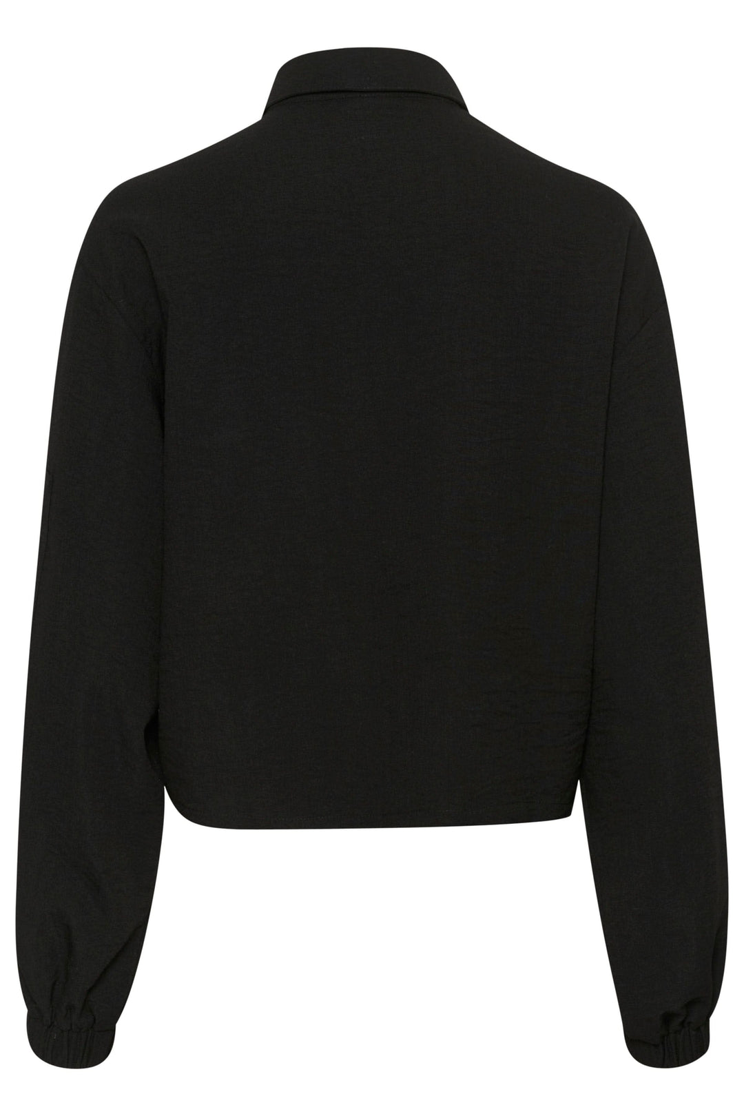 Vue arrière de la chemise Elenor à manches longues, noire avec col et coupe décontractée.