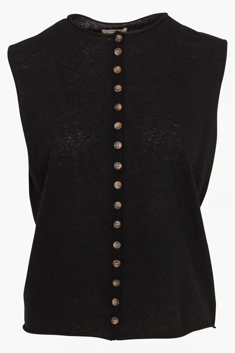 Débardeur noir élégant avec boutons décoratifs, style moderne et structuré