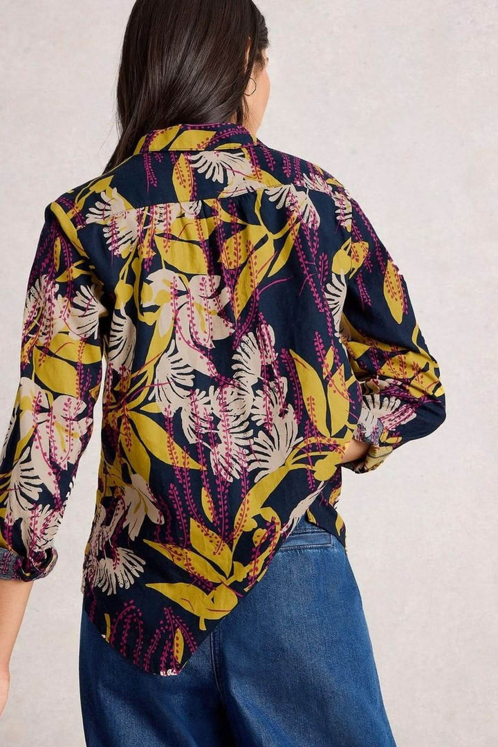 Chemise en coton manches retroussables avec motif floral, vue de dos.