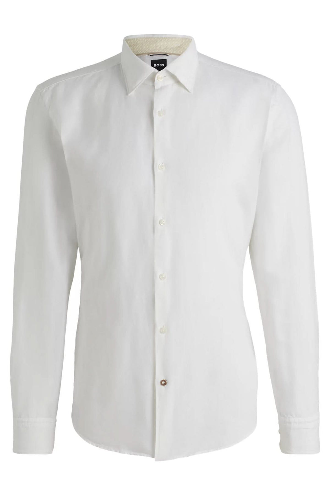 Chemise en lin et coton BOSS blanche, légère et élégante, pour un style d'été décontracté ou professionnel.