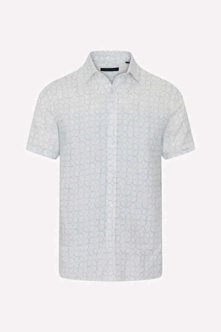 Short-sleeved printed linen shirt