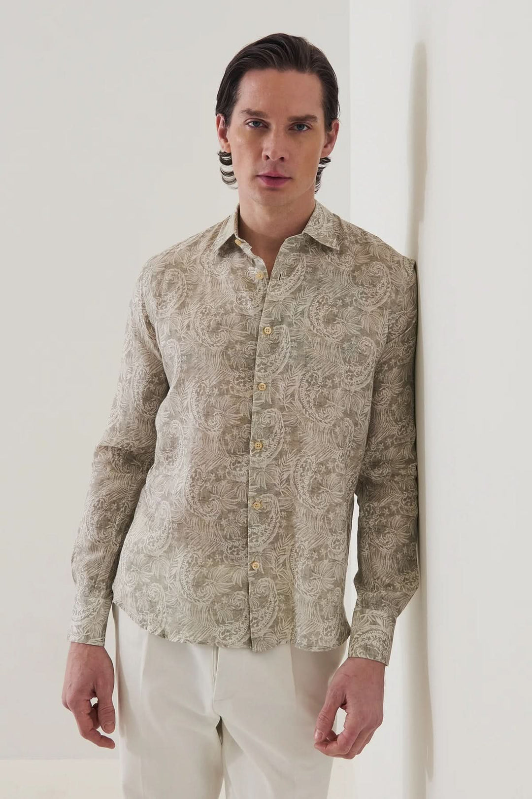 Paisley-print linen shirt