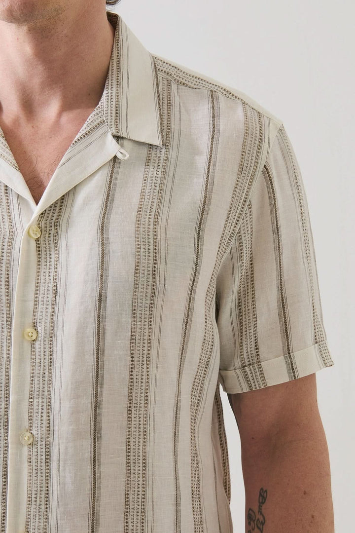 Dobby-striped linen shirt with a mandarin collar