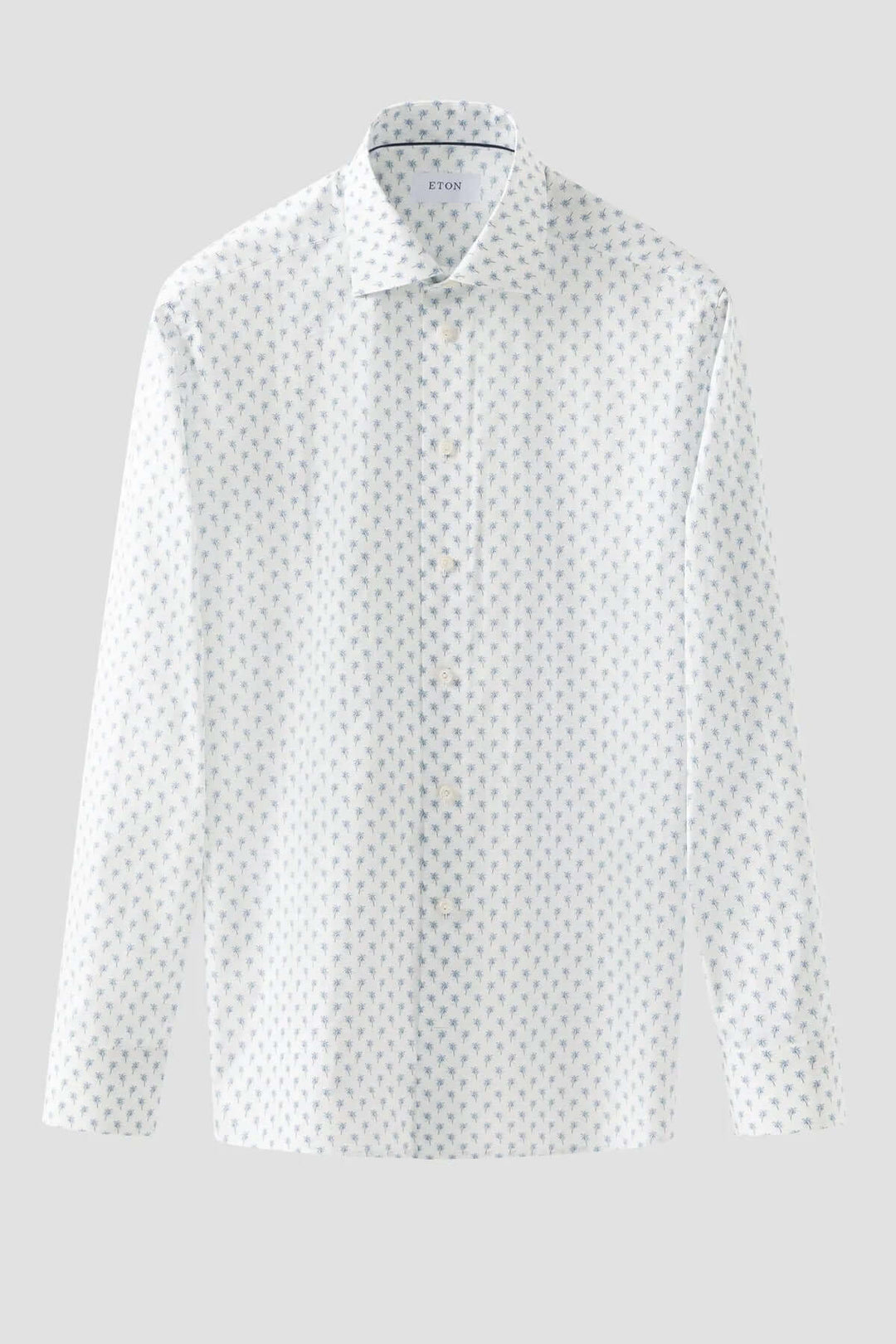 Chemise en sergé à motif palmier, col italien, élégante et confortable.