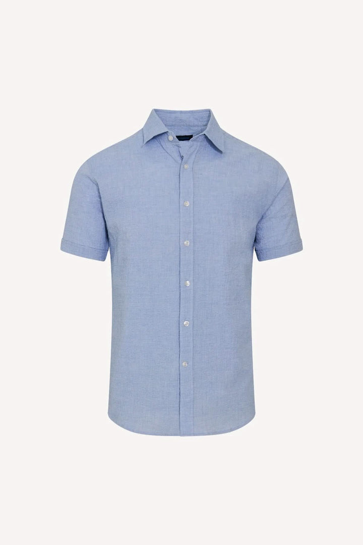 Short-sleeve shirt in stretch seersucker