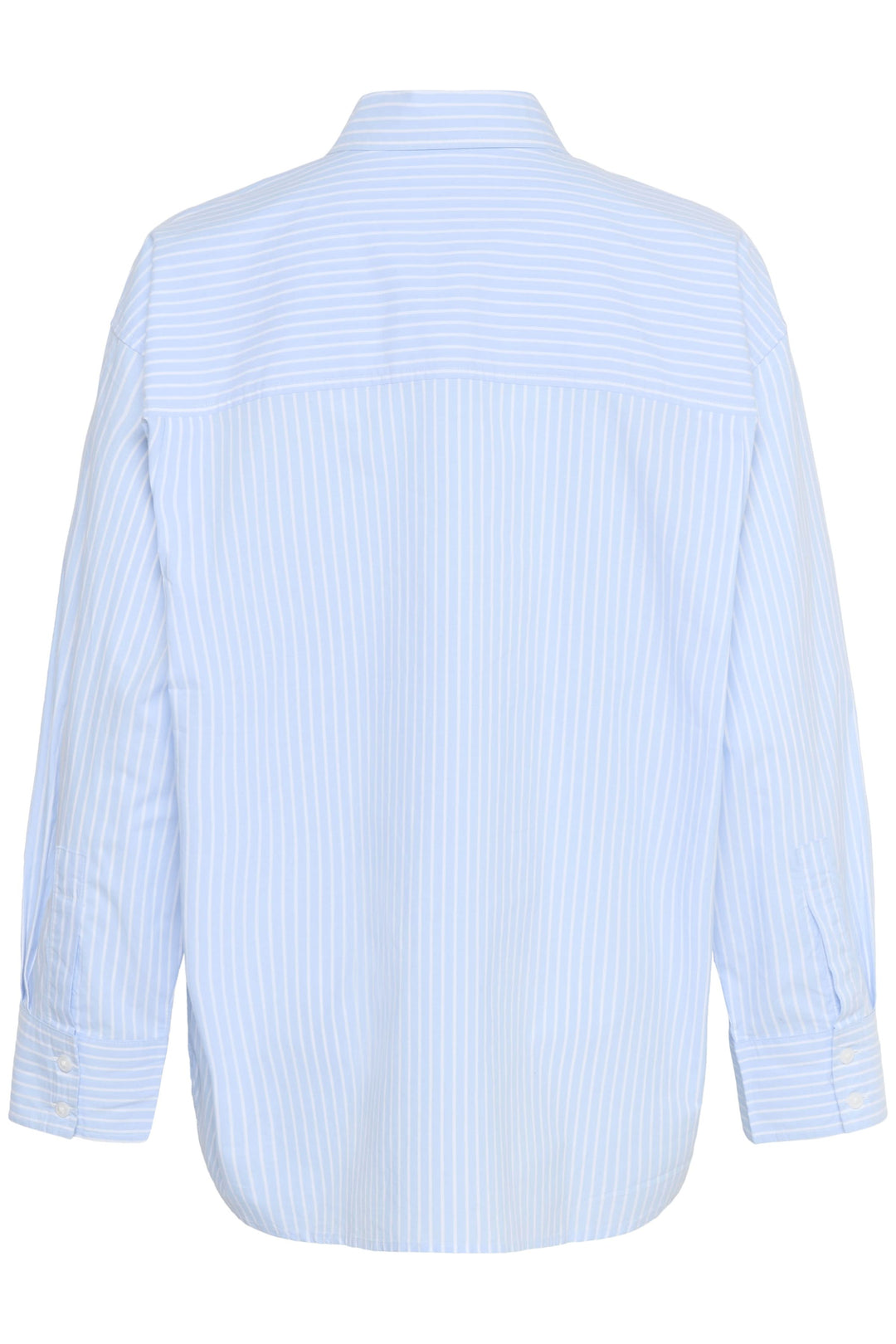 Chemise rayée Savanna coupe ample et décontractée, manches longues roulottées, motif à fines rayures, vue de dos.