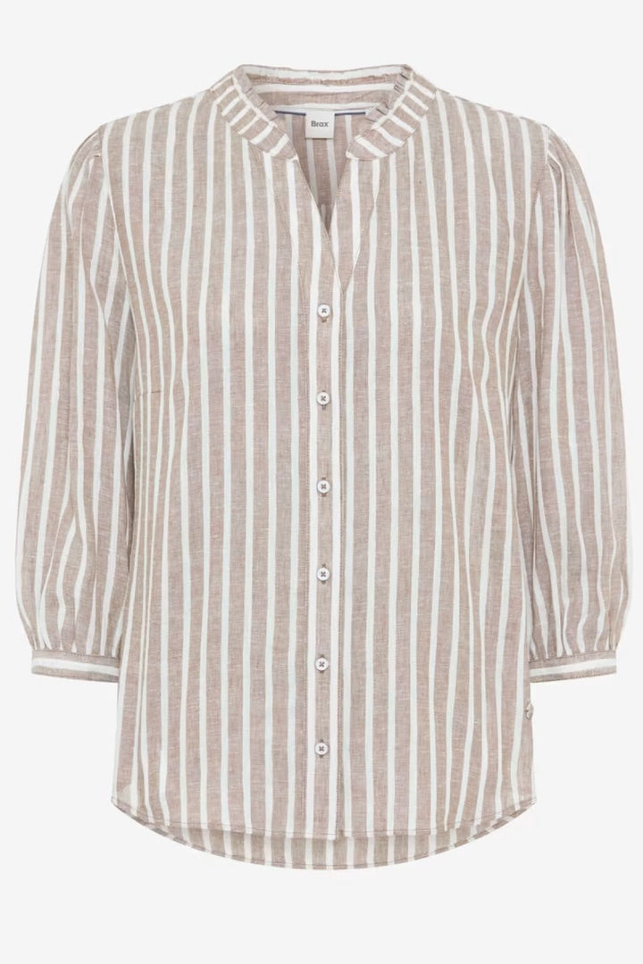 Chemise rayée VIOLET à manches trois-quarts et col ouvert, coupe fluide et féminine, idéale pour un look décontracté et moderne.