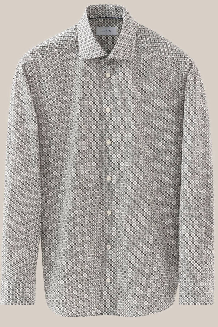 Chemise à imprimé géométrique Eton, motif mosaïque, col classique, coupe ajustée, idéale pour tenues formelles ou décontractées.