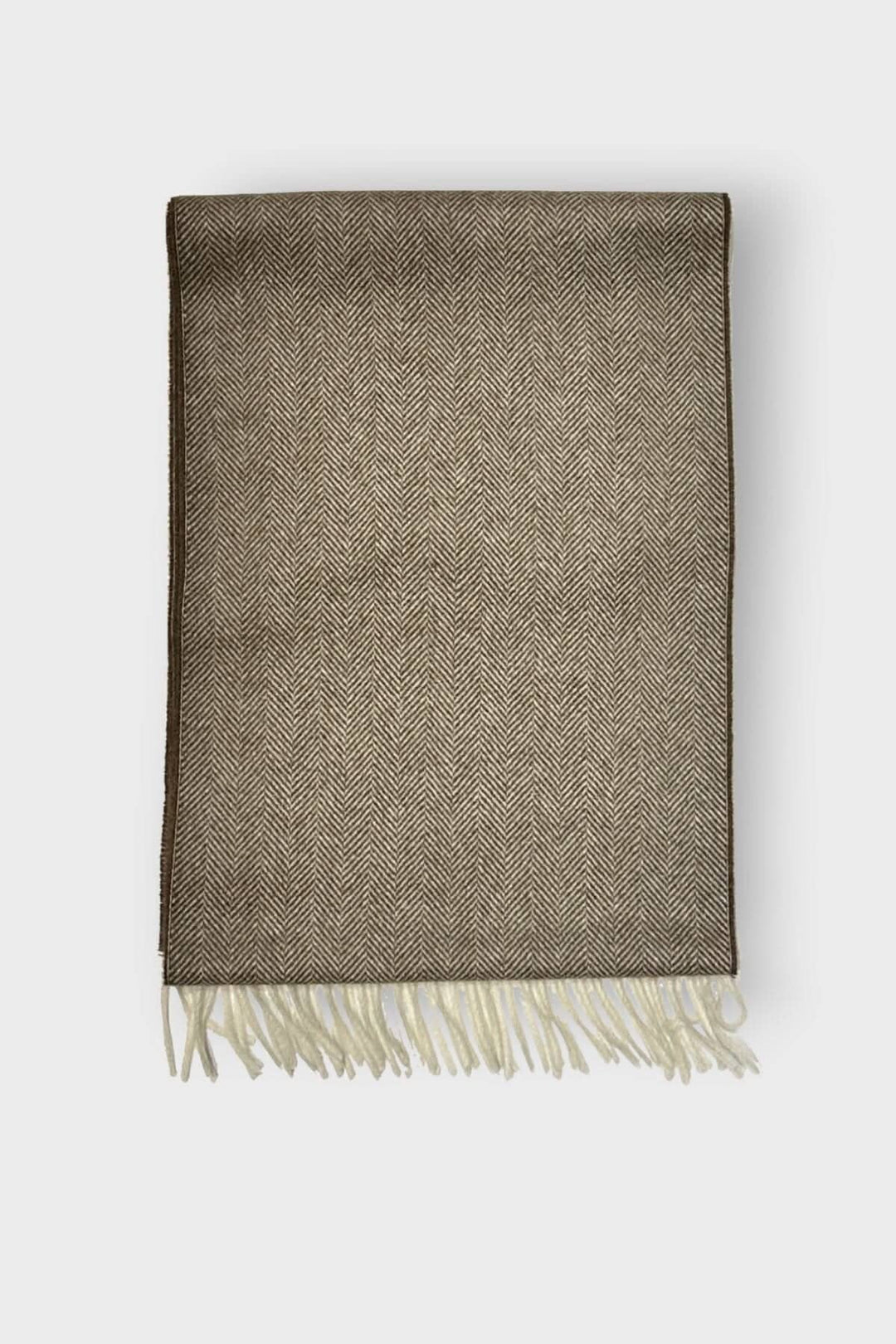 Foulard en cachemire à chevrons marron avec franges, élégant et raffiné, 180CM X 30CM.
