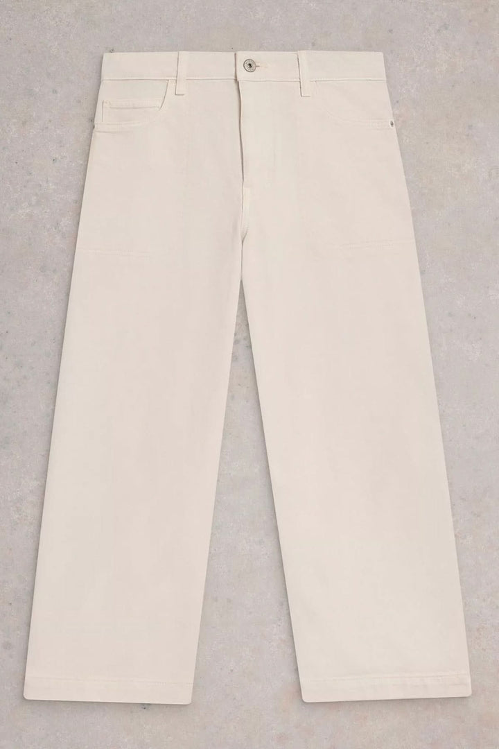Jean Tia court à jambes larges, taille haute, coupe droite, couleur beige, pour un look structuré et confortable au quotidien.