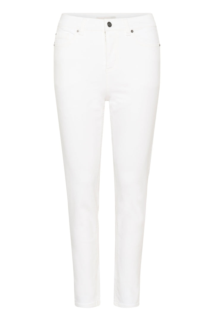 Jean Willow coupe droite à taille régulière en blanc classique, idéal pour un style quotidien confortable et intemporel.
