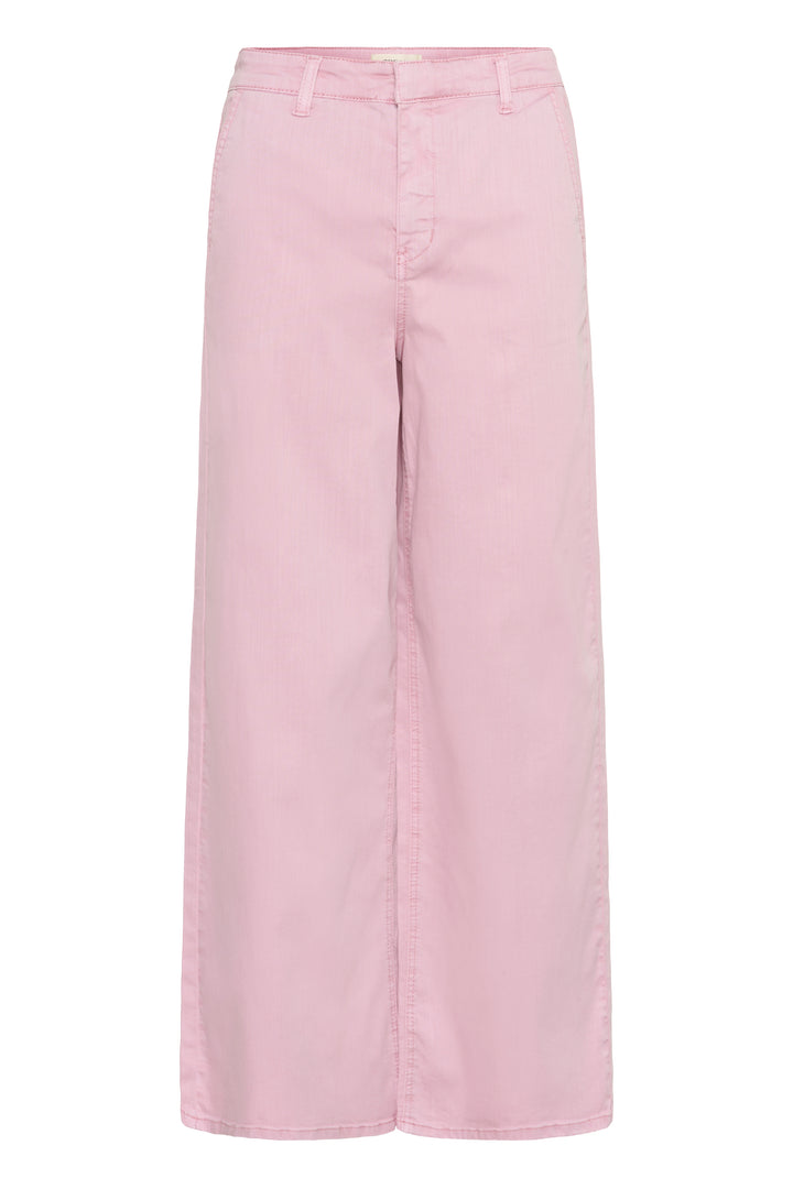 Jeans Visti rose à jambe large, silhouette moderne et flatteuse, taille régulière, coupe ample pour un style élégant et décontracté.