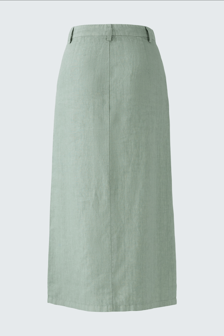 Jupe longue en lin vert pastel avec poches, coupe midi, taille haute, idéale pour l&