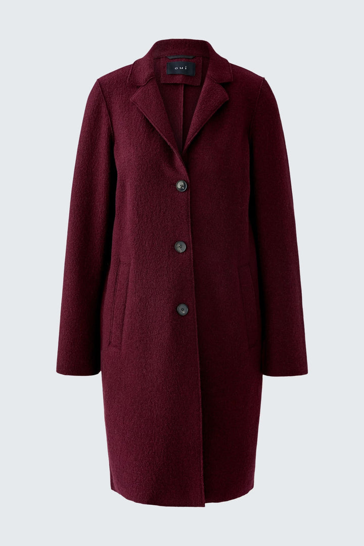 Manteau Mayson droit rouge bordeaux, élégant, coupe longue et structurée, parfait pour l'hiver.