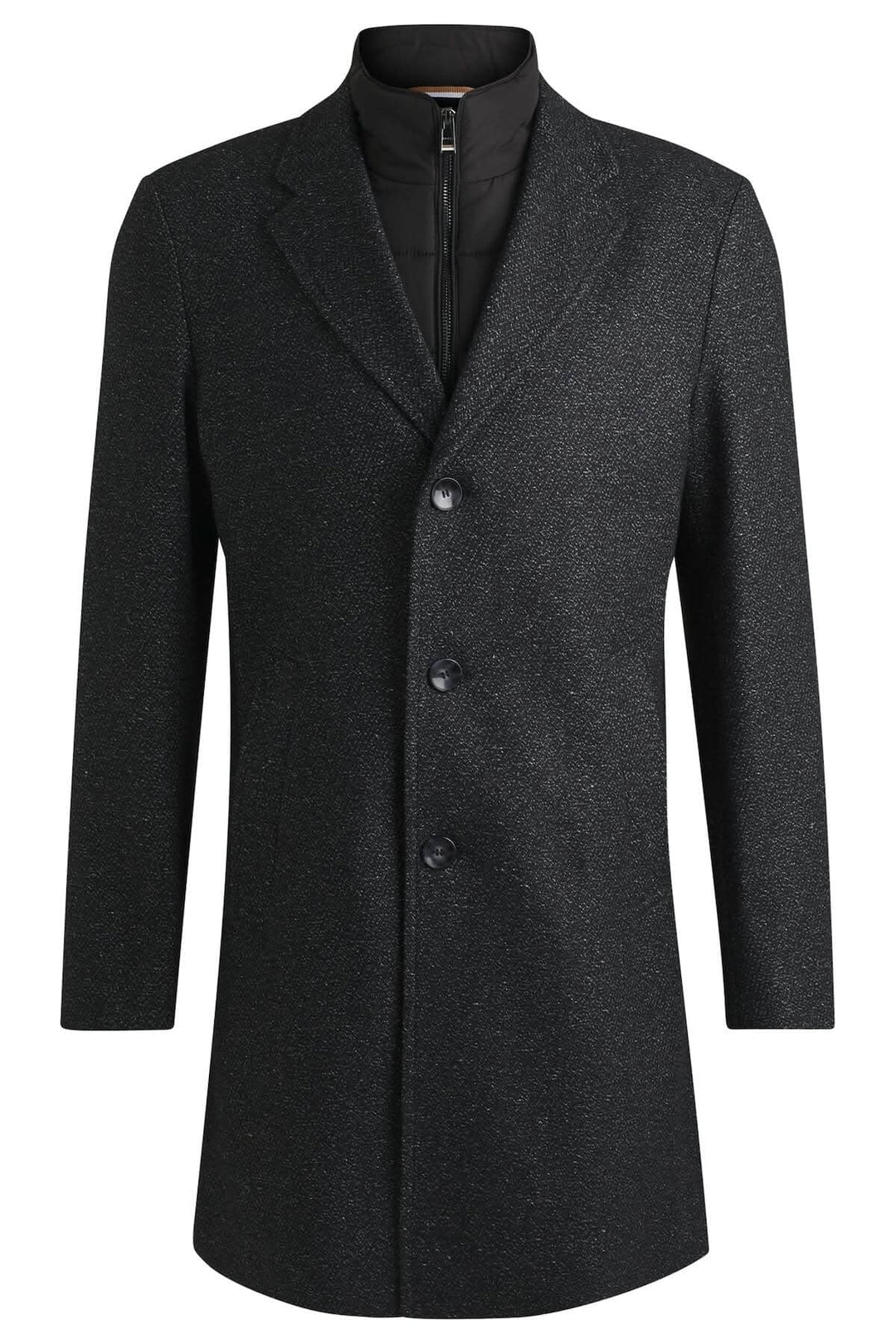 Manteau en tweed ajusté noir avec fermeture éclair intérieure détachable de BOSS.