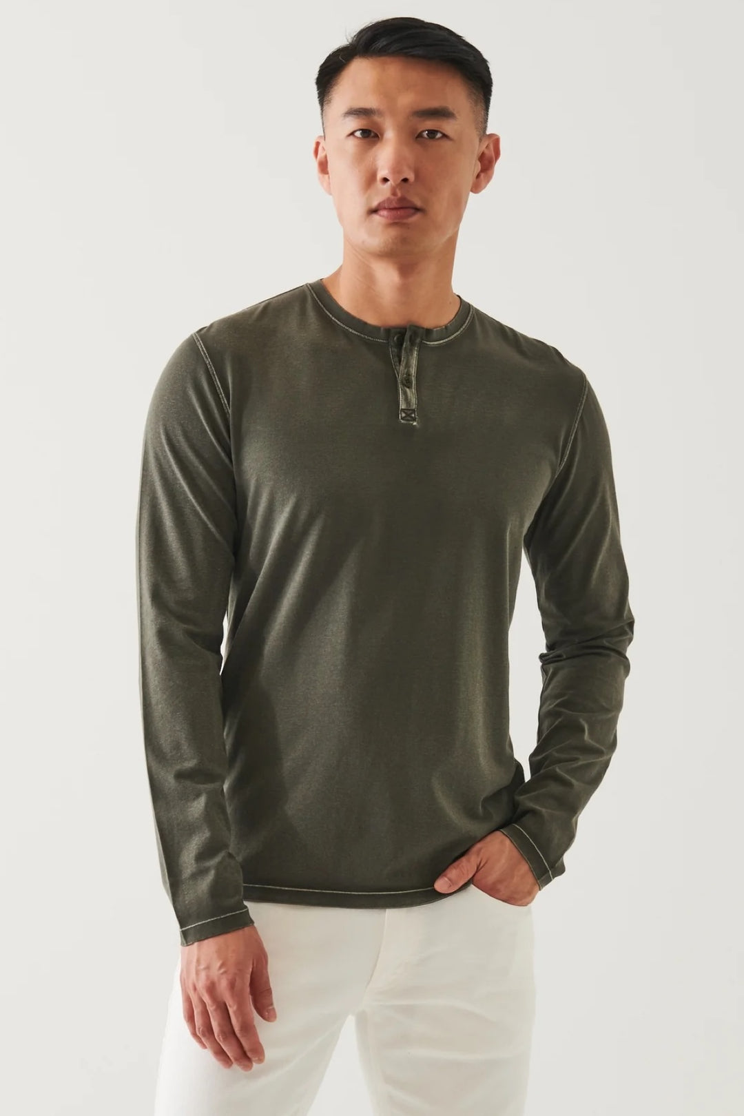 Henley en coton stretch vintage wash