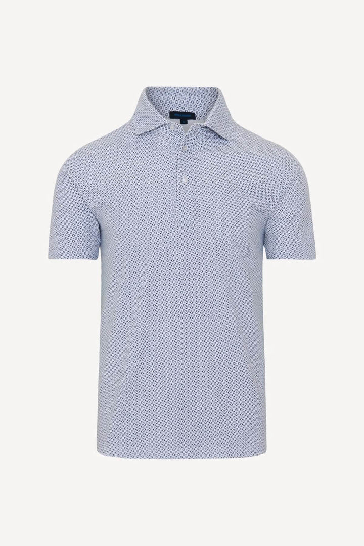 POLO IMPRIMÉ À MANCHES COURTES avec motif géométrique discret, tissu extensible léger, idéal pour un look élégant et confortable en été.