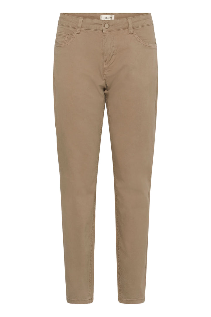 Pantalon Berta décontracté, coupe droite, taille mi-haute, couleur beige, idéal pour un look casual chic.