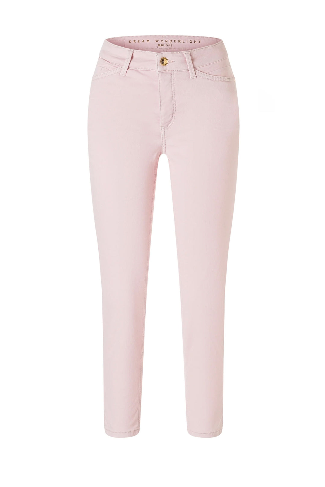 Pantalon Dream Summer en rose clair, coupe ajustée, longueur cheville, matière extensible pour confort et style polyvalent.
