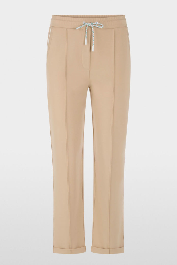 Pantalon FRIA à enfiler en mélange de coton, coupe droite légèrement fuselée, avec taille élastique et cordon ajustable, couleur beige.