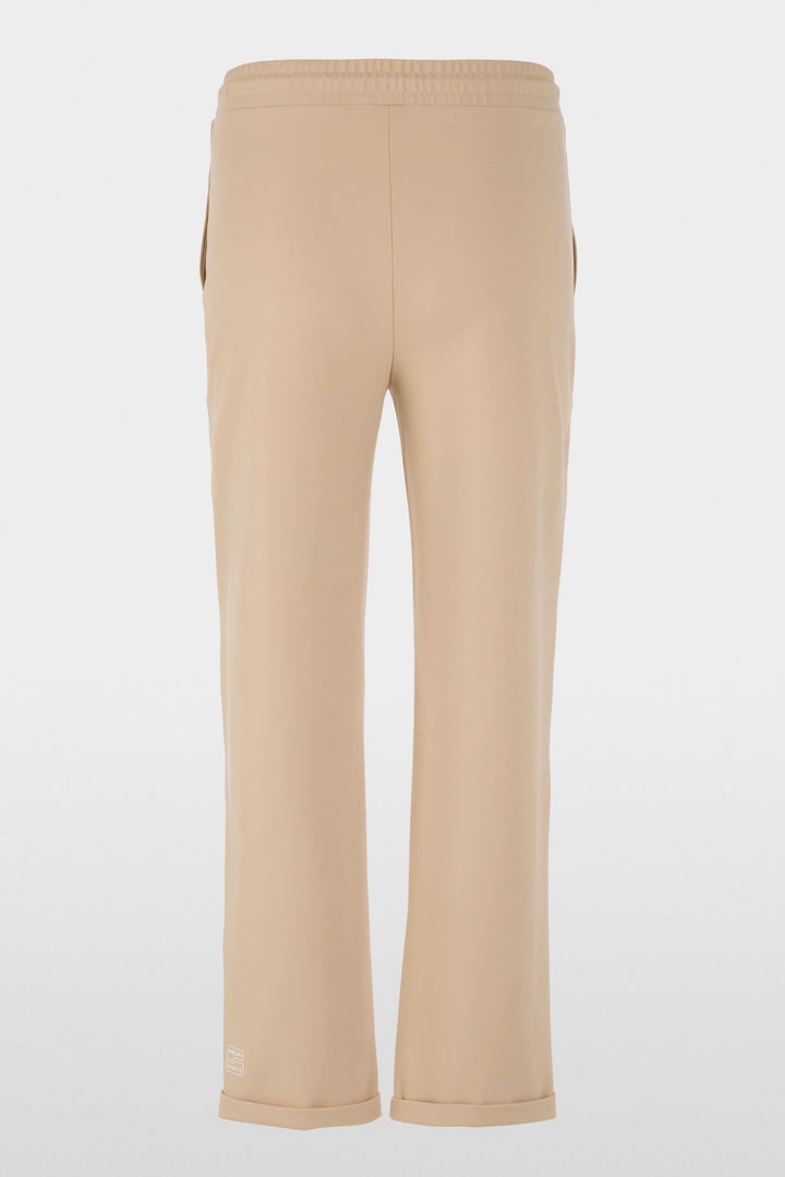 Pantalon FRIA à enfiler en mélange de coton, jogger beige avec taille élastique et cordon ajustable, vue arrière.
