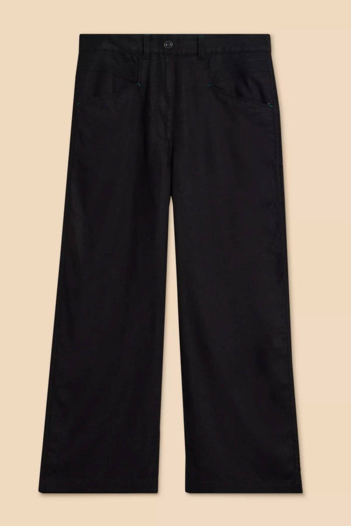 Pantalon Harper classique à jambe large, coloris noir, avec poches avant et arrière, chic et élégant.