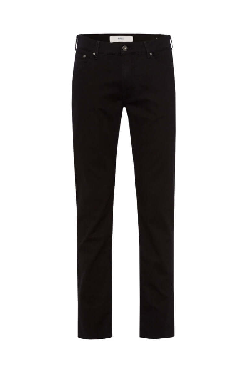 Pantalon Hi-Flex noir pour homme, coupe droite moderne, style cinq poches, idéal pour un look fashion.