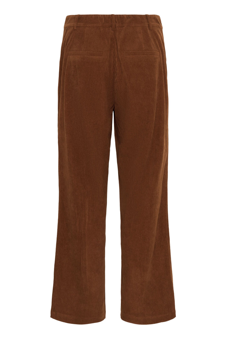 Pantalon Kanna en velours côtelé à jambe large en marron avec coupe droite, offrant confort et élégance décontractée.