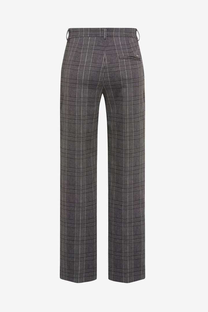 Pantalon Maine à carreaux élégants avec taille mi-haute, coupe ample, idéal pour un look chic et confortable.