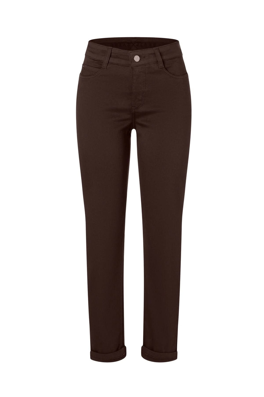 Pantalon coupe Dream en denim stretch, ajusté et raccourci, coloris marron, adapté pour looks décontractés ou chics.