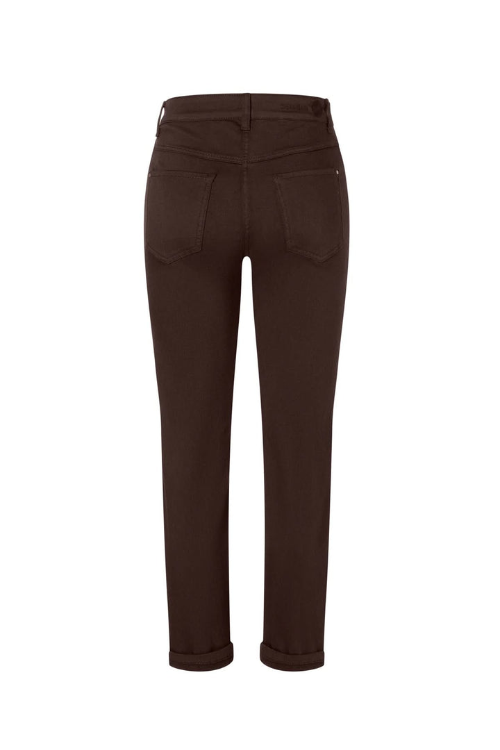 Pantalon coupe Dream en denim stretch marron, vue arrière, coupe ajustée et longueur raccourcie.