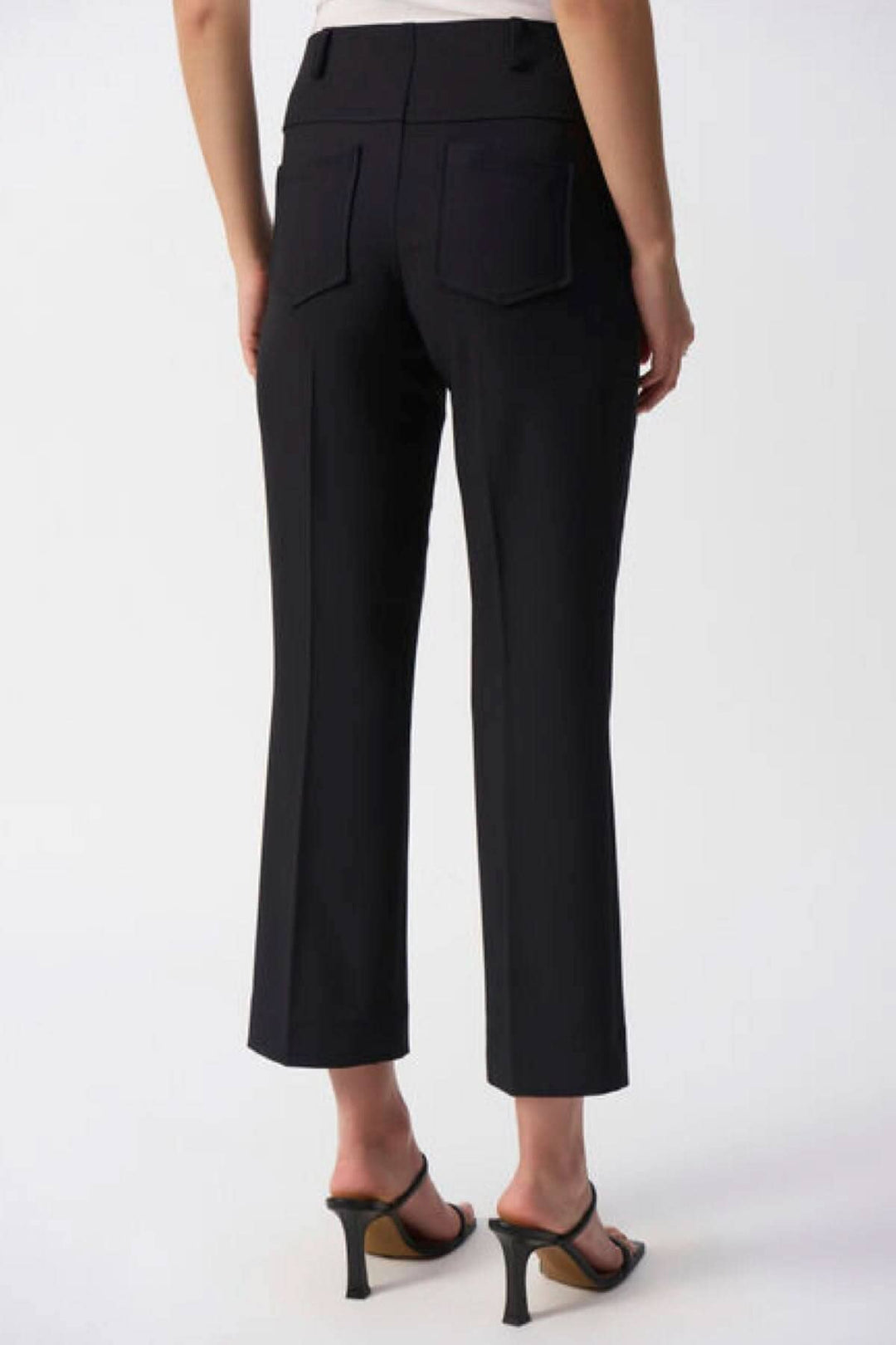 Pantalon droit extensible taille mi-haute avec poches arrière, vue arrière, longueur d&