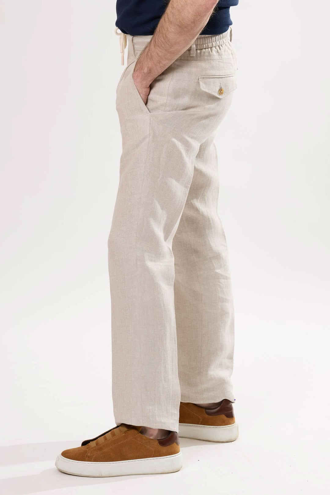 Pantalon en lin à taille élastique, léger et élégant, parfait pour l&