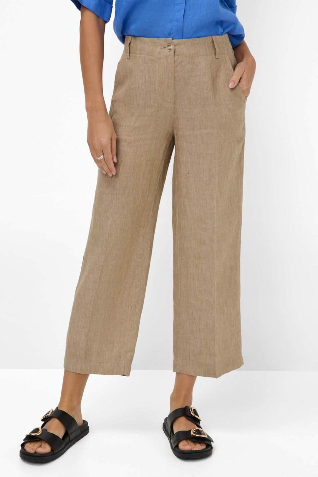 Pantalon en lin MAINE S pour femmes, style décontracté avec jambes évasées et poches arrière.