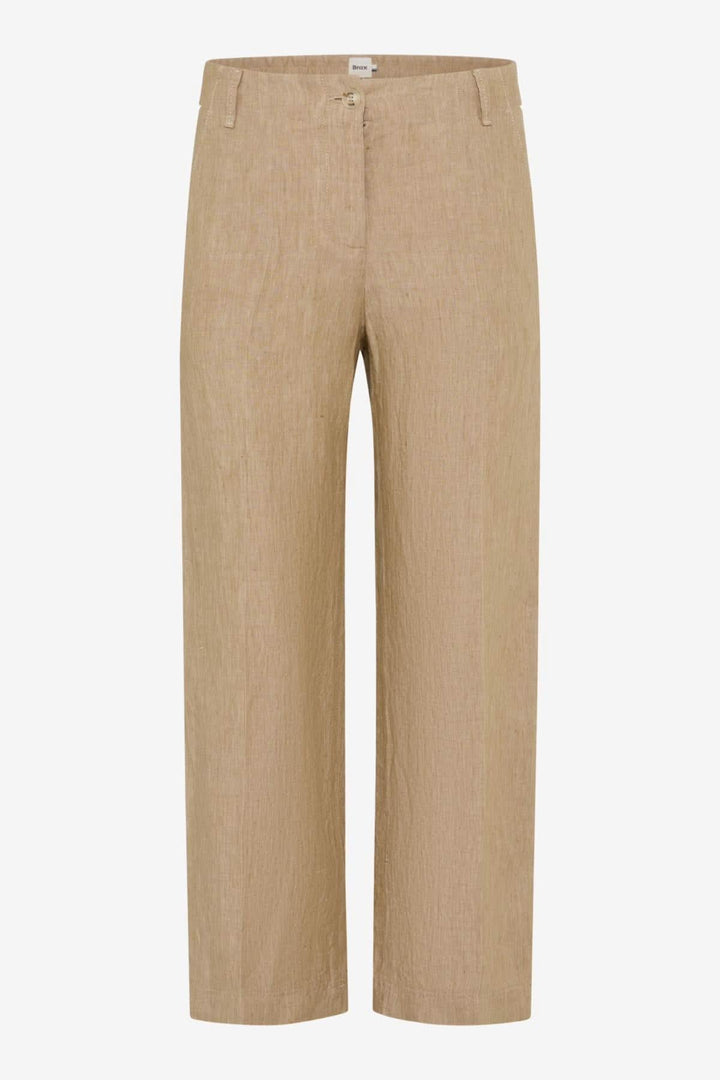 Pantalon en lin MAINE S pour femme, style décontracté à jambes larges, couleur beige, poches arrière plaquées.