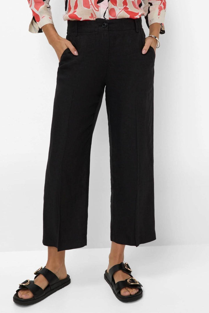Pantalon en lin MAINE S pour femme, jambes larges, taille régulière, style décontracté et élégant en noir.