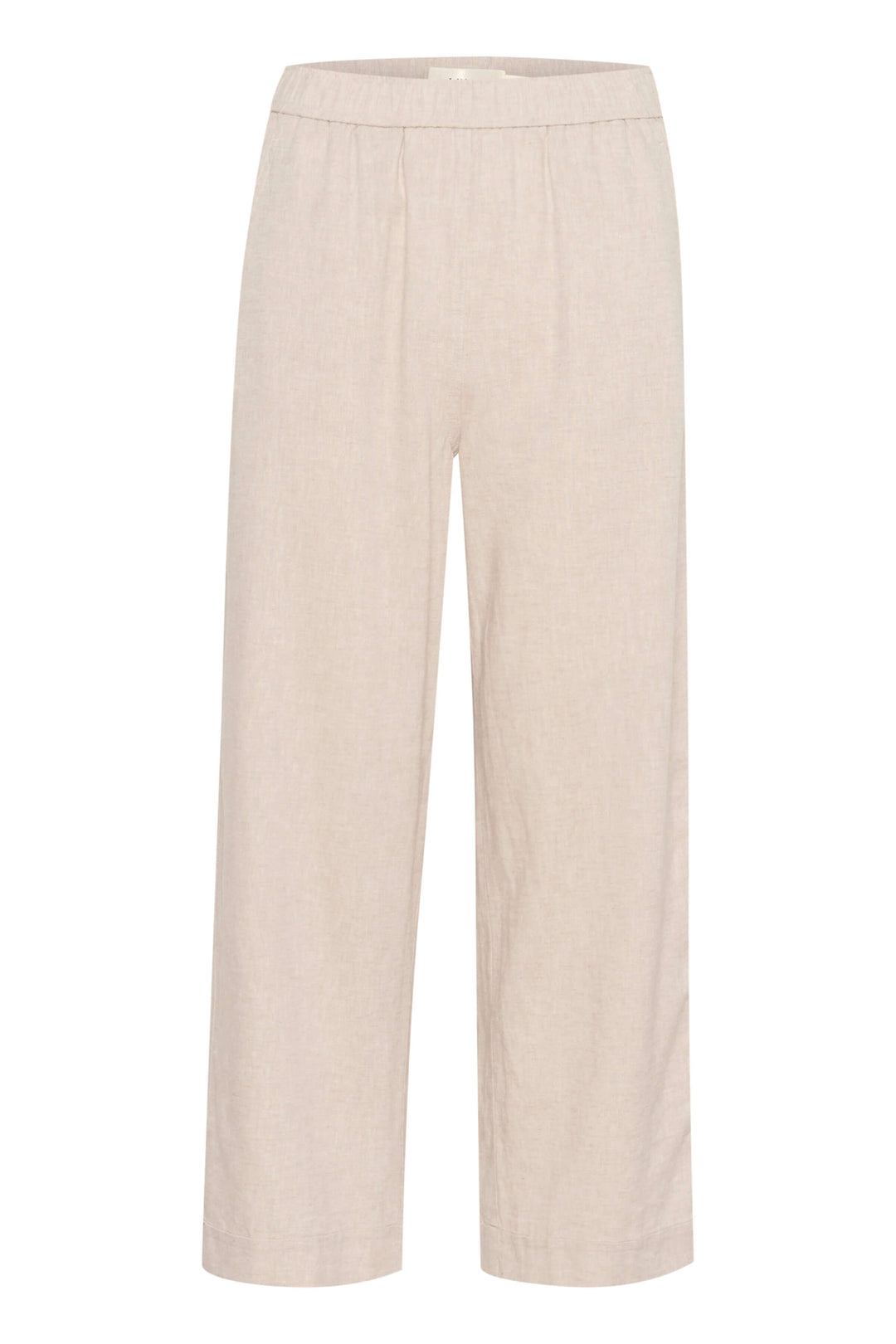 Pantalon en lin Rimona Driza, léger avec taille élastique et jambes larges, couleur beige.