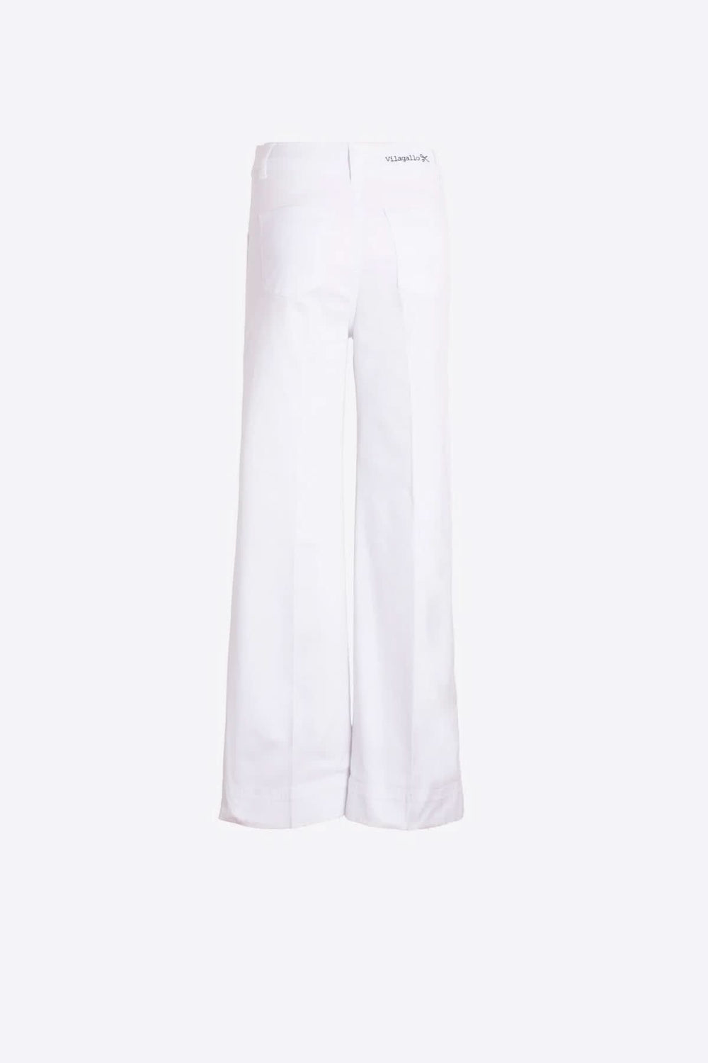 Pantalon jambe large blanc à taille haute, coupe fluide. Élégant et moderne, idéal pour tenues professionnelles et estivales.