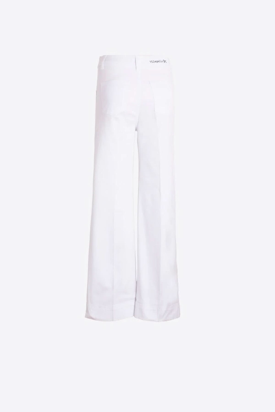Pantalon jambe large blanc à taille haute, coupe fluide. Élégant et moderne, idéal pour tenues professionnelles et estivales.