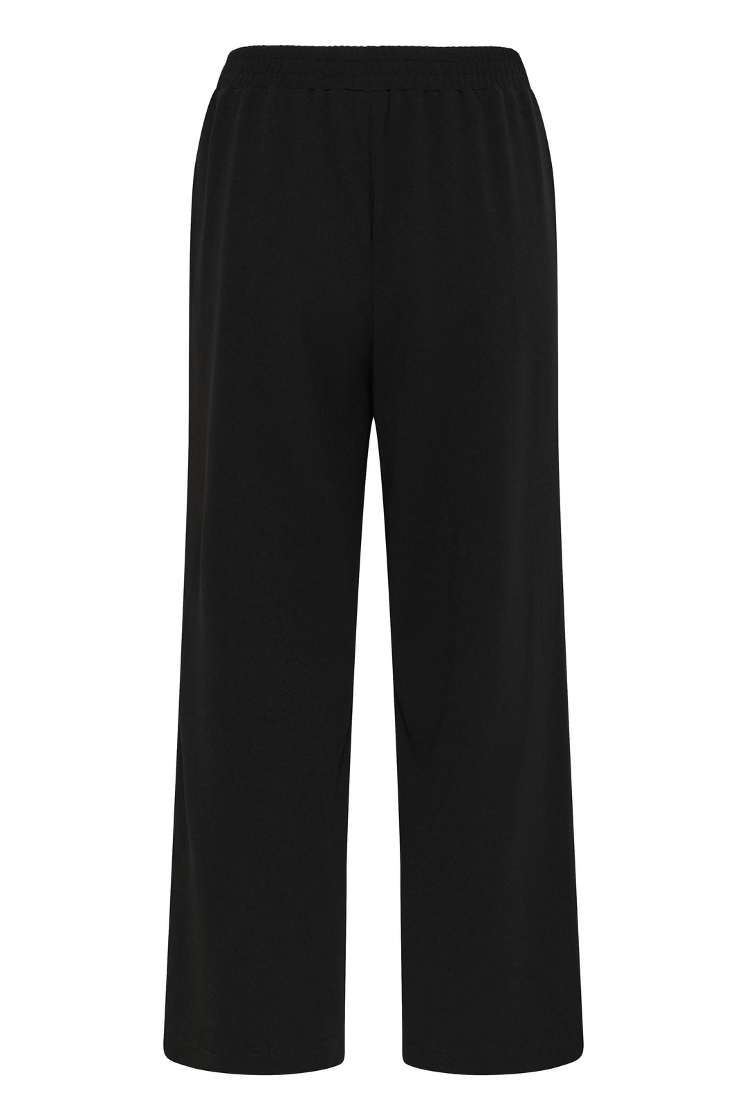 Pantalon jambe large Phoebe noir à taille mi-haute avec ceinture intégrée, silhouette élégante et polyvalente.