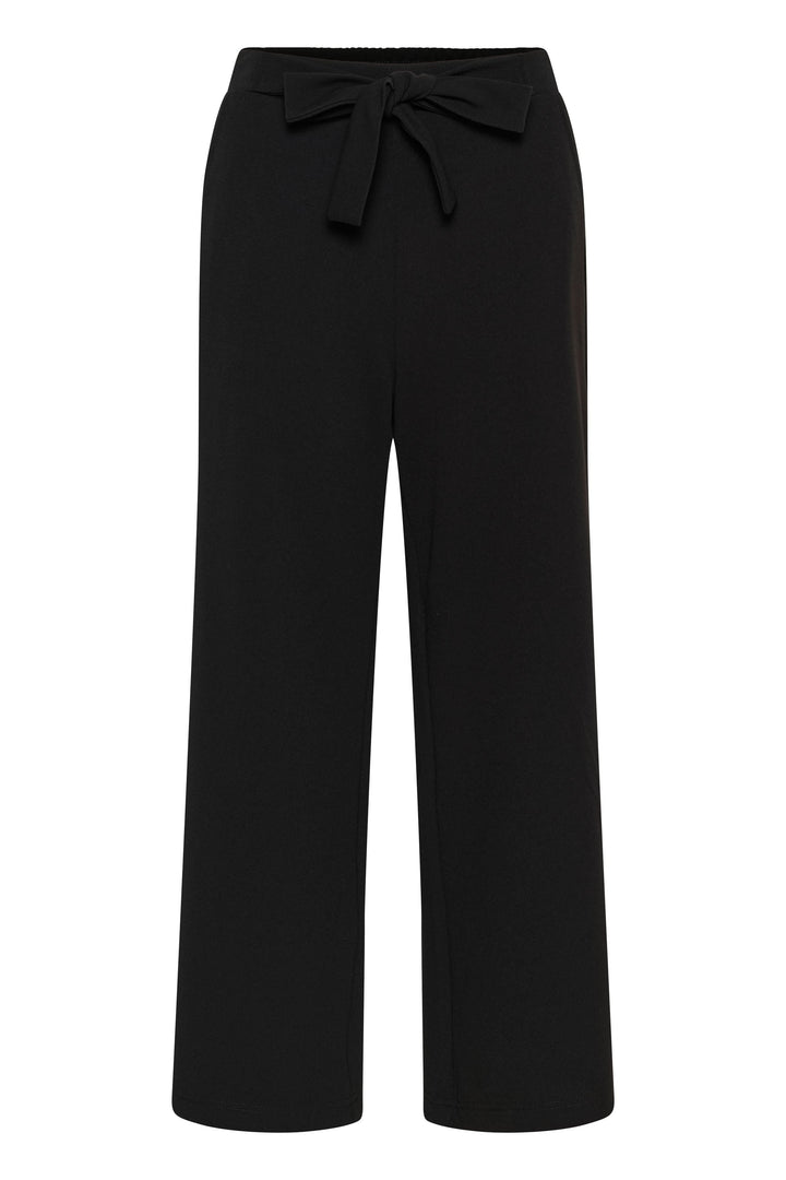 Pantalon jambe large Phoebe avec ceinture intégrée et coupe fluide, noir, confortable pour un look bureau et week-end.