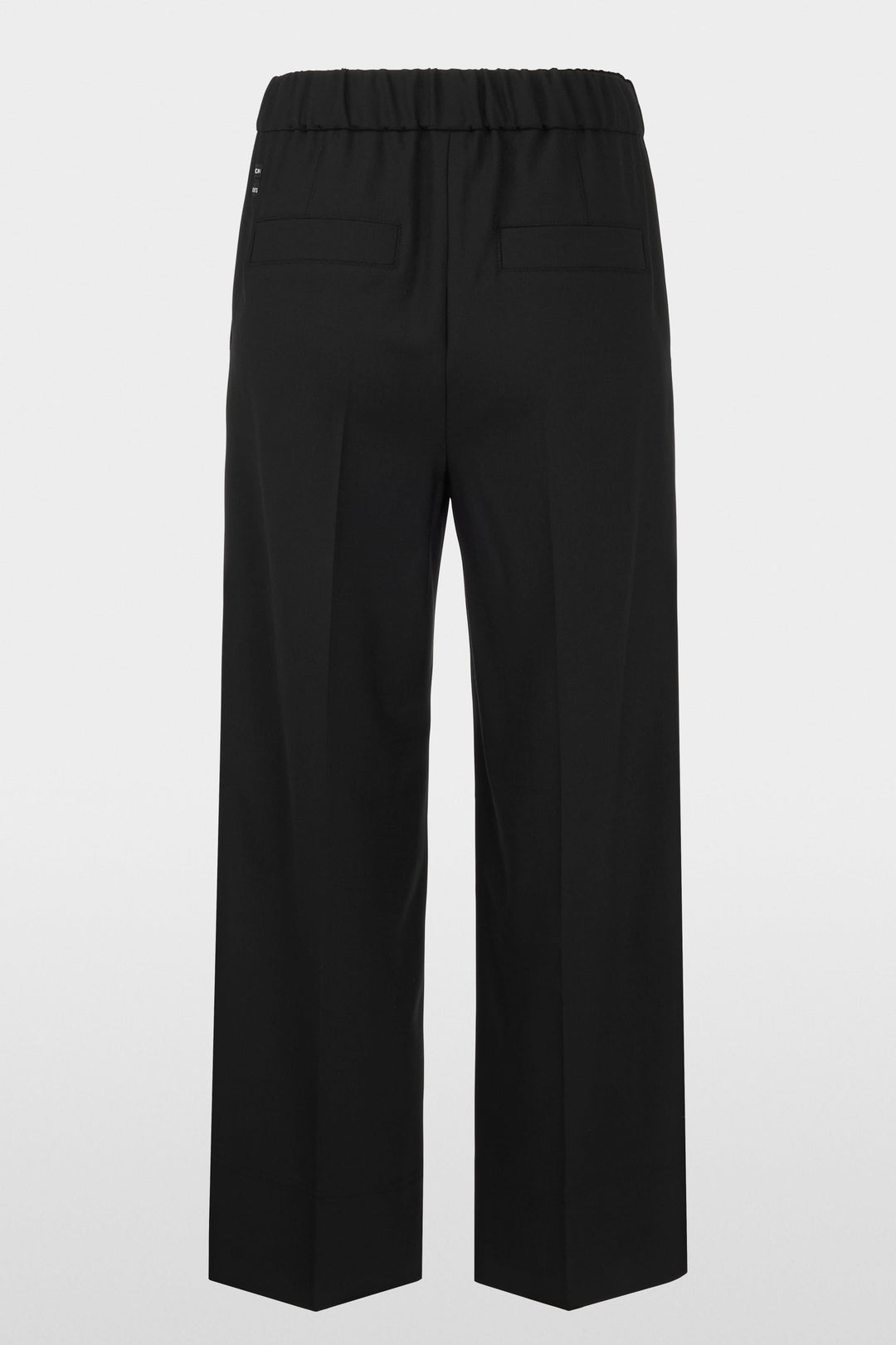 Pantalon large noir avec taille élastique et coupe fluide, idéal pour un look urbain élégant et décontracté.