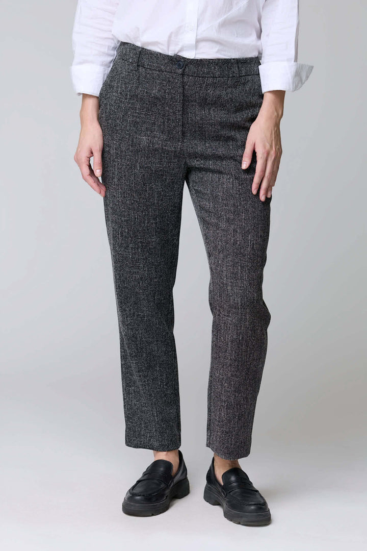 Pantalon à motif texturé élégant et confortable, coupe droite, tissu extensible, idéal pour le bureau ou les sorties raffinées.