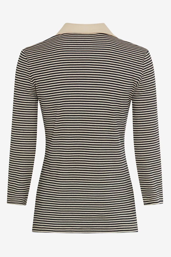 Polo Cleo avec rayures, col contrasté et manches trois-quarts, vue arrière.