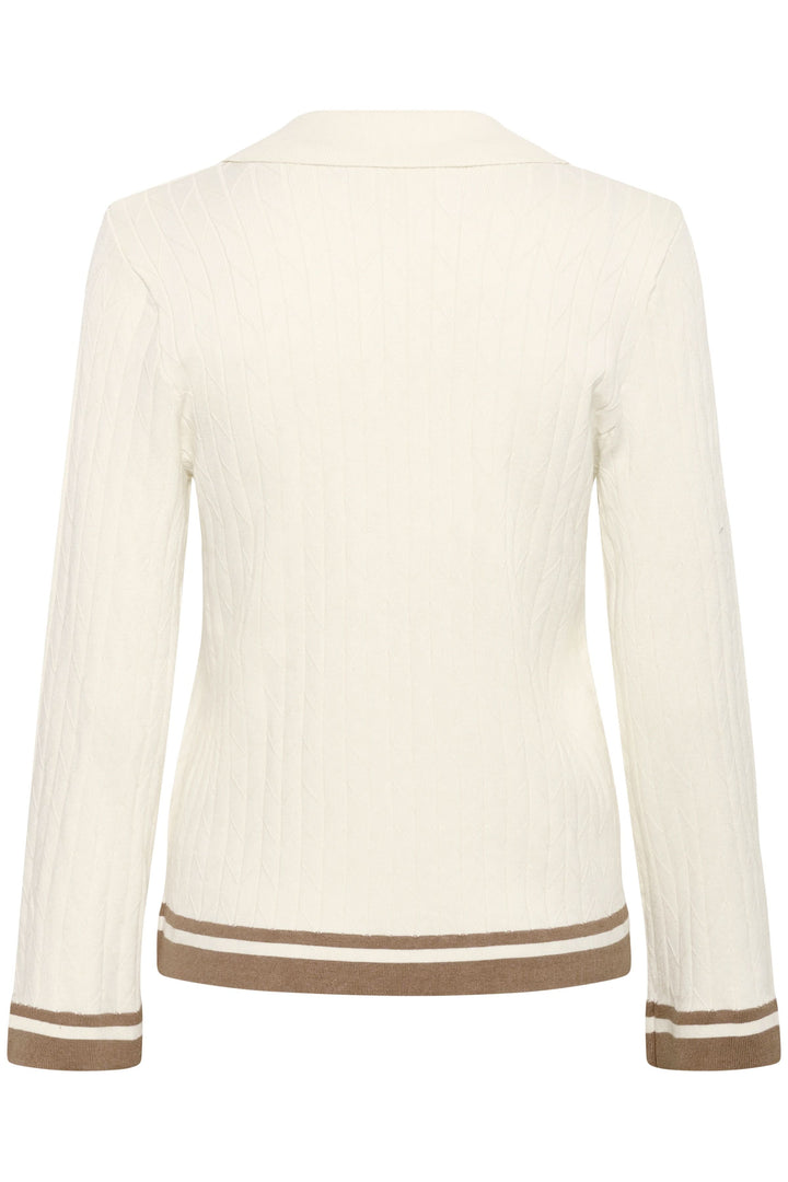 Vue arrière du Polo Villea en maille texturée blanche avec finitions contrastantes, style raffiné et moderne, col ouvert.