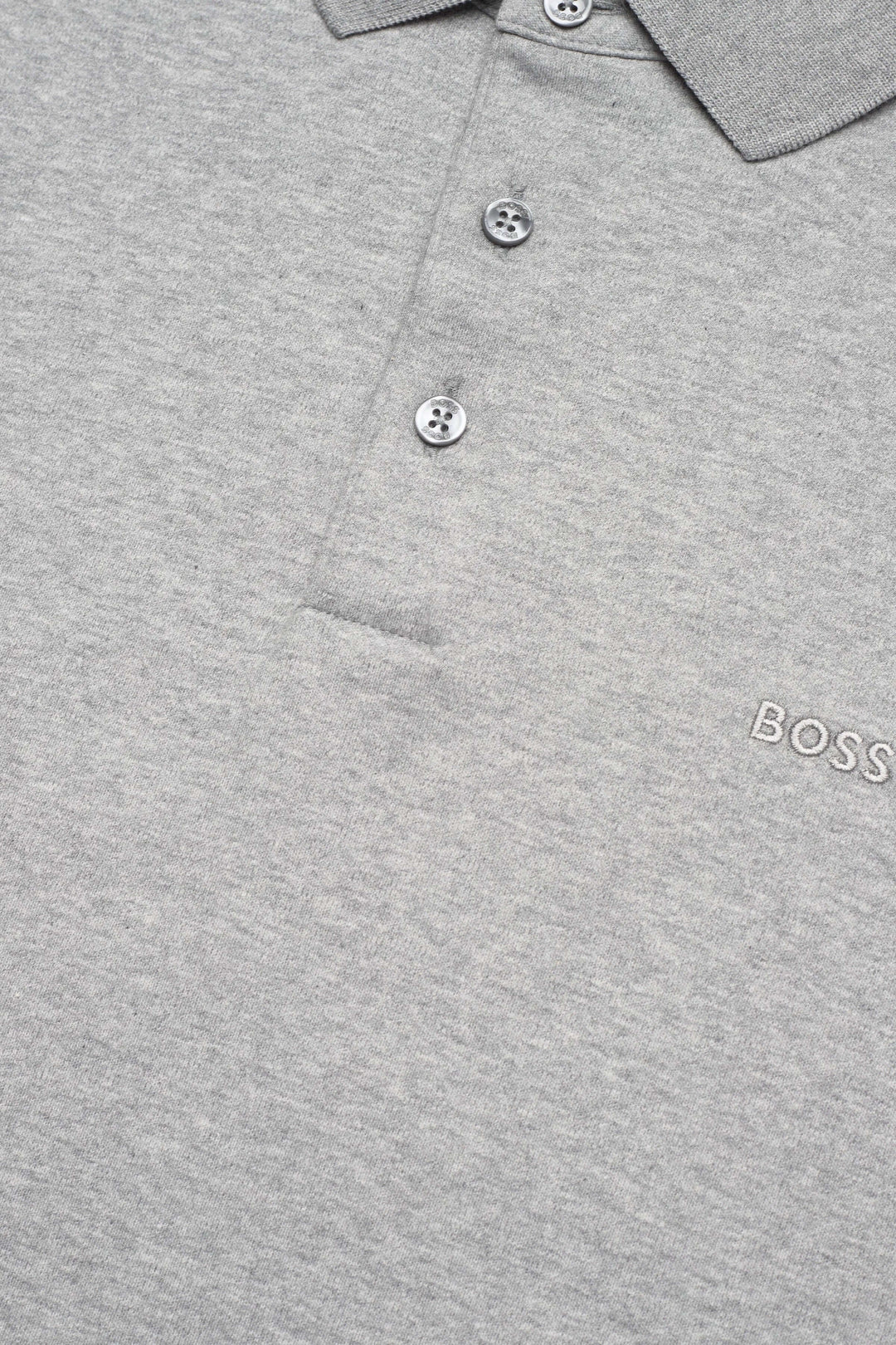 Polo manches longues Pado en coton interlock gris avec col plat et trois boutons, style élégant décontracté BOSS.
