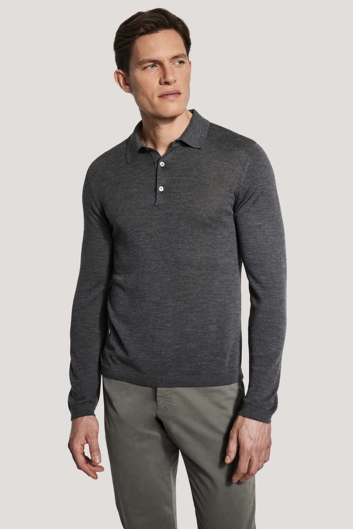 Long-sleeved polo shirt in merino wool and silk